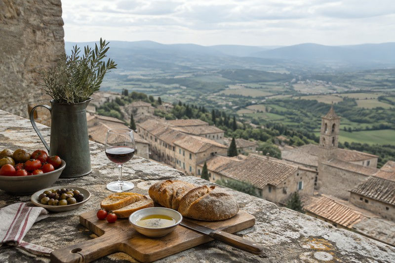 Food shown through materials contrasted through light, under soft overcast