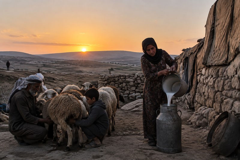 Professions during a candid moment during the main action in a rural