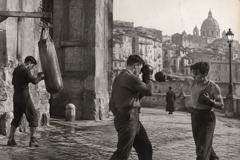 Training During A Candid Moment During The Main Action In A Dense City Center...