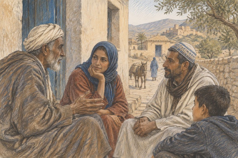 Faces During A Small-Group Exchange In A Rural