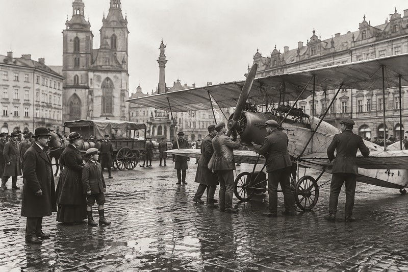 Aircraft During Arrival At A Working Destination In An Open Civic Square, Cen...