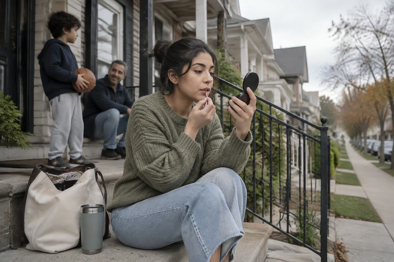 Beauty during a moment of concentration in a modest residential district, North