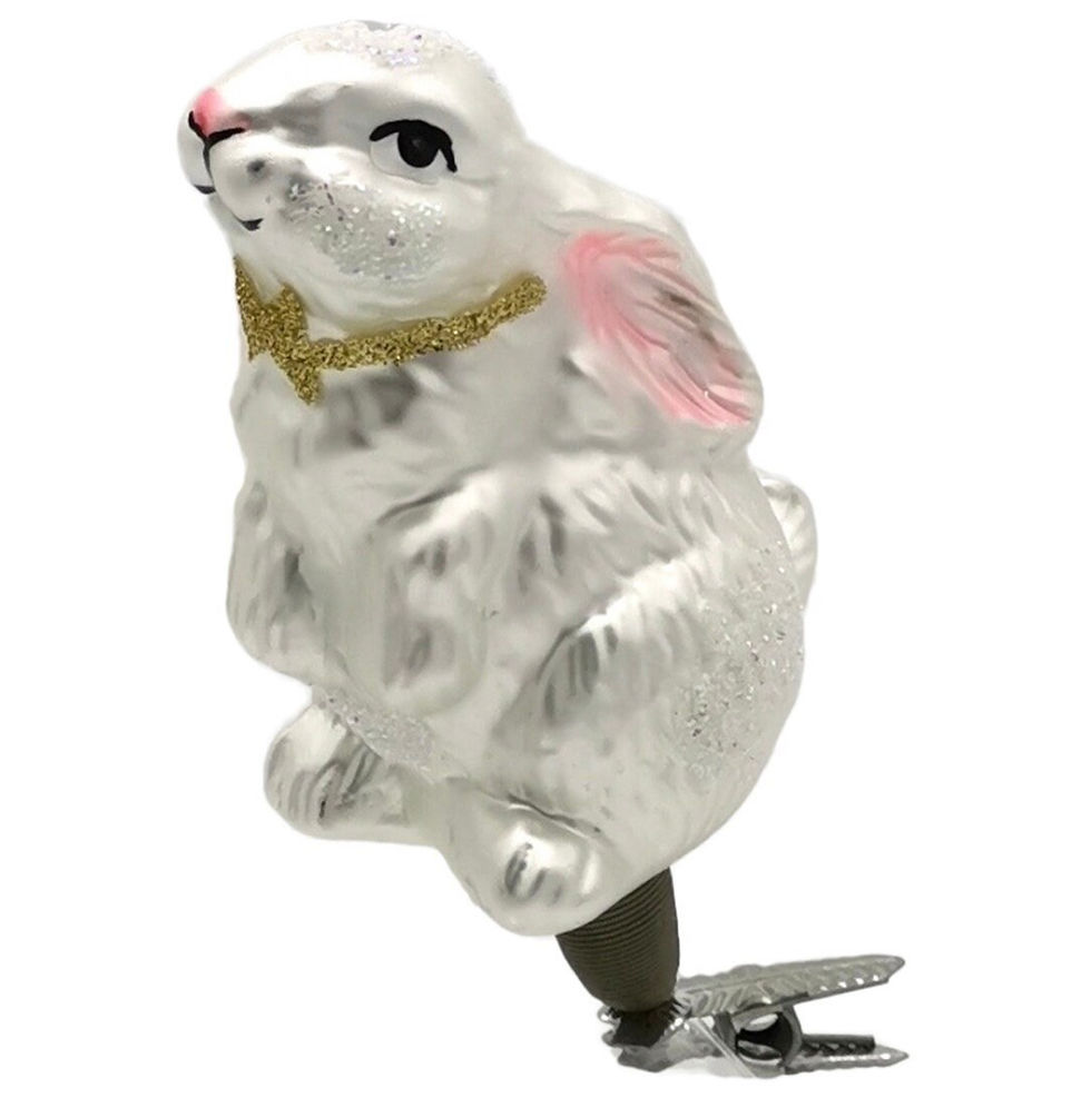 Thumbnail: White Bunny Rabbit Gold Bow German Glass