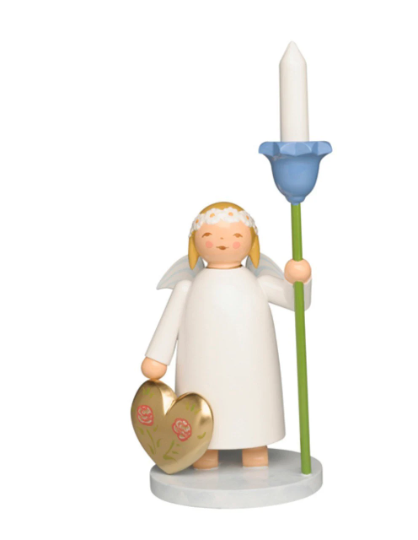 New! Marguerite Angel with Heart and Flower with Wooden Candle by Wendt & Kühn o
