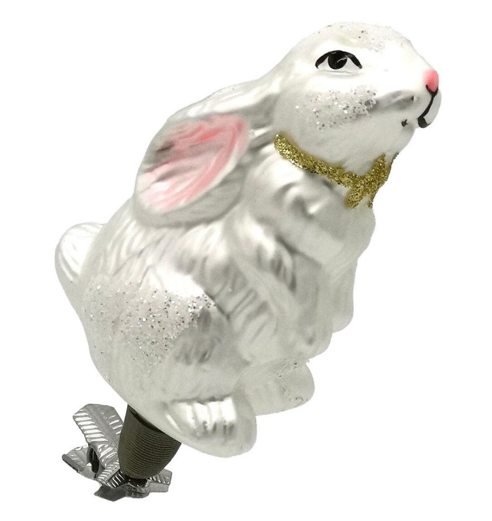 Thumbnail: White Bunny Rabbit Gold Bow German Glass