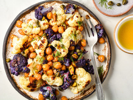 Golden Roasted Cauliflower and Chickpeas with Lemony Dijon Dressing