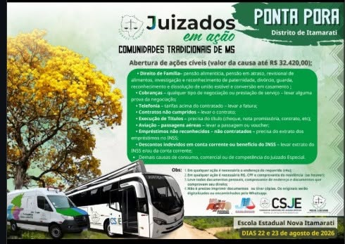 JUSTIÇA ITINERANTE CHEGA AO DISTRITO DE ITAMARATI NOS DIAS 22 E 23 DE AGOSTO