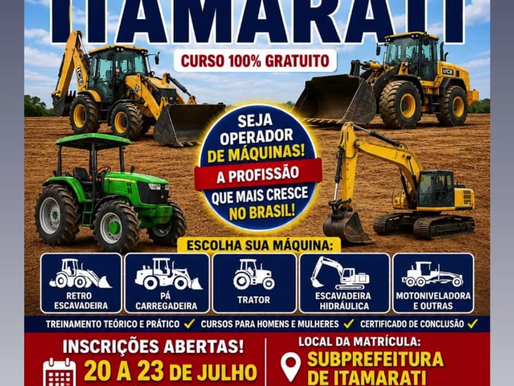 PRONACAP ABRE INSCRIÇÕES PARA CURSO GRATUITO DE OPERAÇÃO DE MÁQUINAS PESADAS EM NOVA ITAMARATI