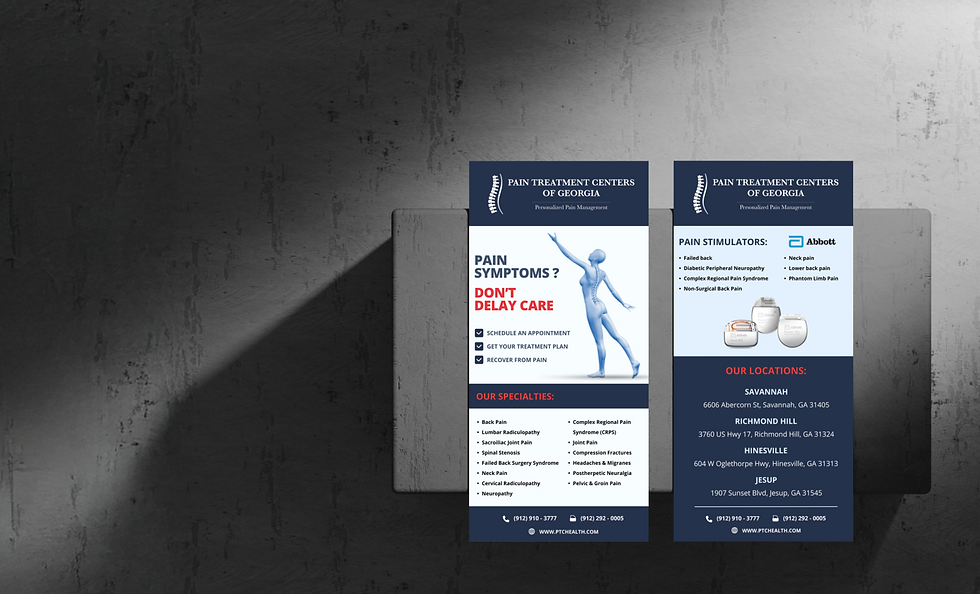 Design of marketing flyers for medical practice doctor showcasing medical business services they provide and partners they co