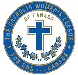 Logo: The Catholic Women's League of Canada, blue cross, maple leaves.
