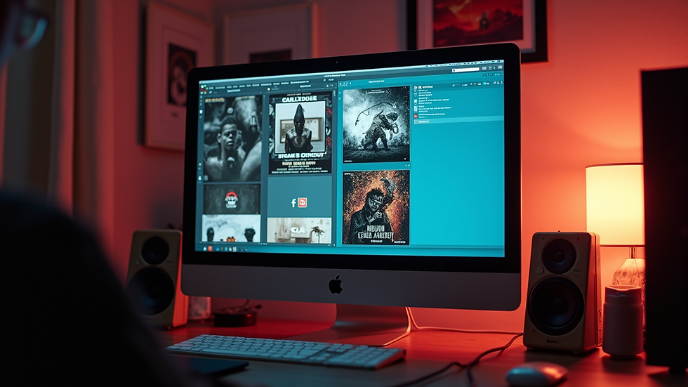 Eye-level view of a computer screen displaying various mixtape cover designs