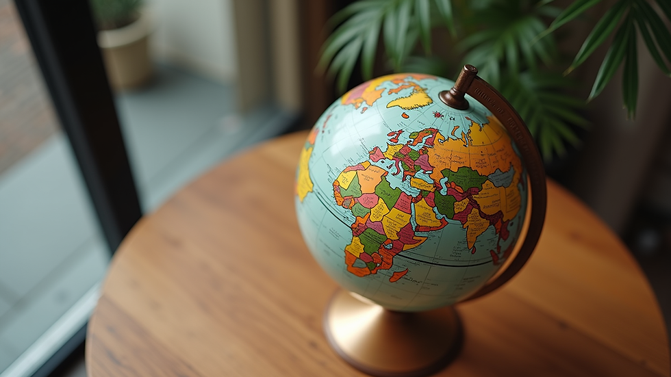 High angle view of a globe on a wooden table
