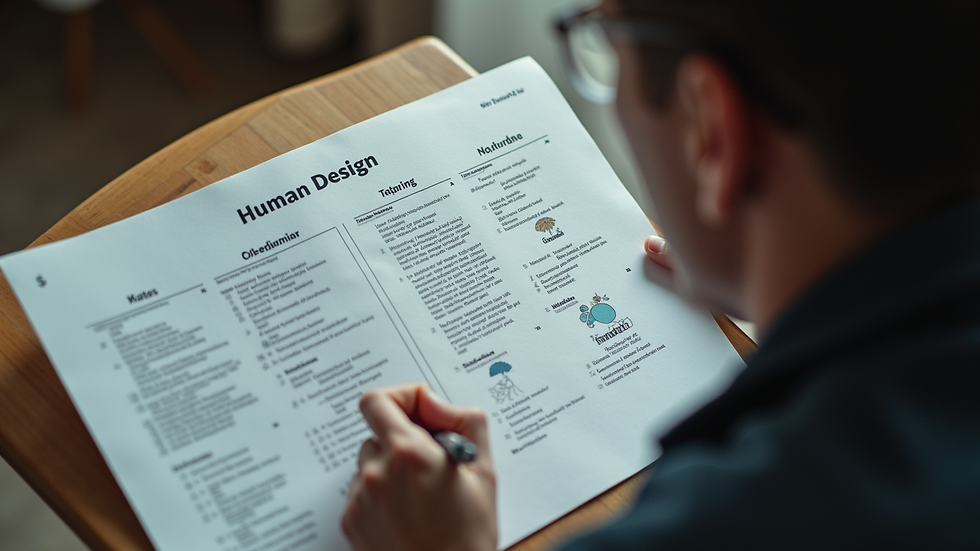 Eye-level view of a person studying a Human Design chart