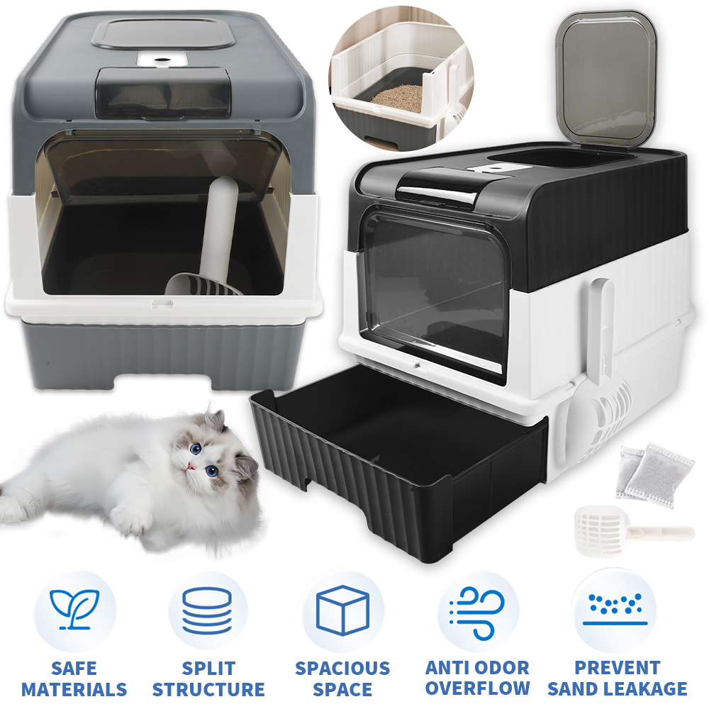Cat Litter Box Hooded Cat Box Odor-Resistant Fully Enclosed Cat Toilet with Litt