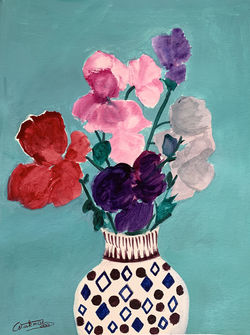 "Bouquet au fond turquoise"