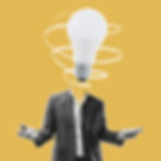 New ideas, thougths and power. Man in business suit with electric bulb instead head Modern