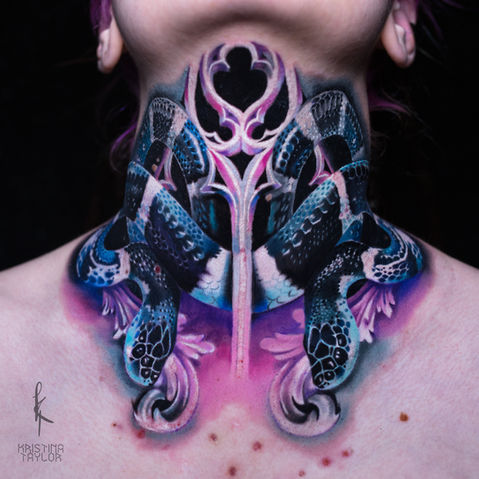 Cool full neck tatoo for men from tattoo artist Kristina Taylor
