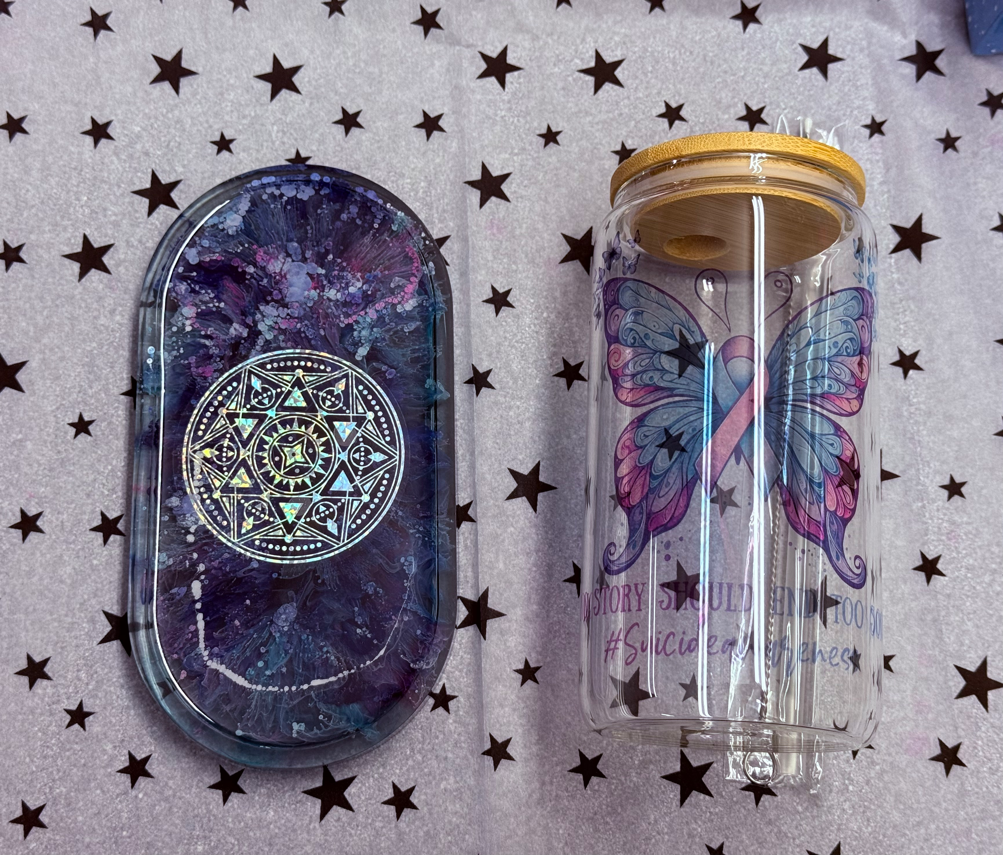 Trinket tray and water bottle set