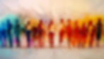 Abstract group of people in various colors representing Synarchy’s network of creative professionals collaborating on unique