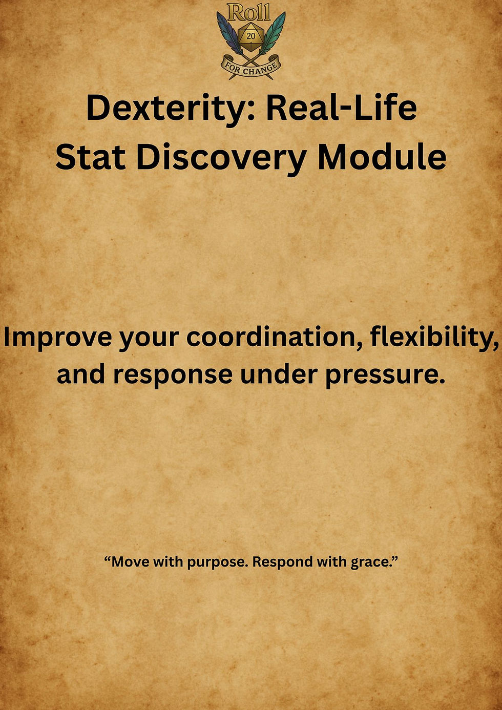 Cover image of the Dexterity Stat Tracker — a printable guide to assess and improve balance, agility, and fine motor coordination through gamified practice.