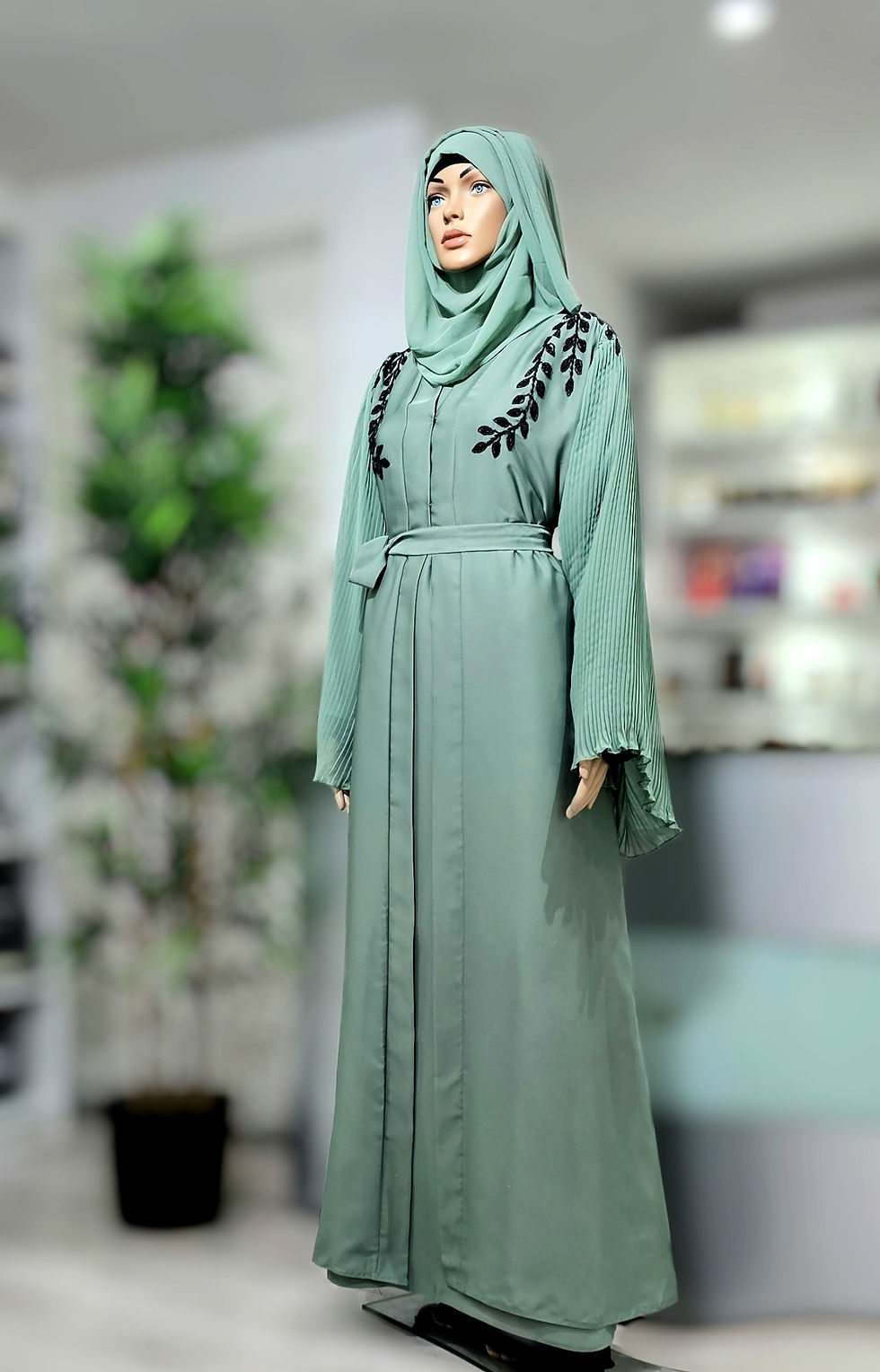Embellished 2 Piece Abaya in Mint