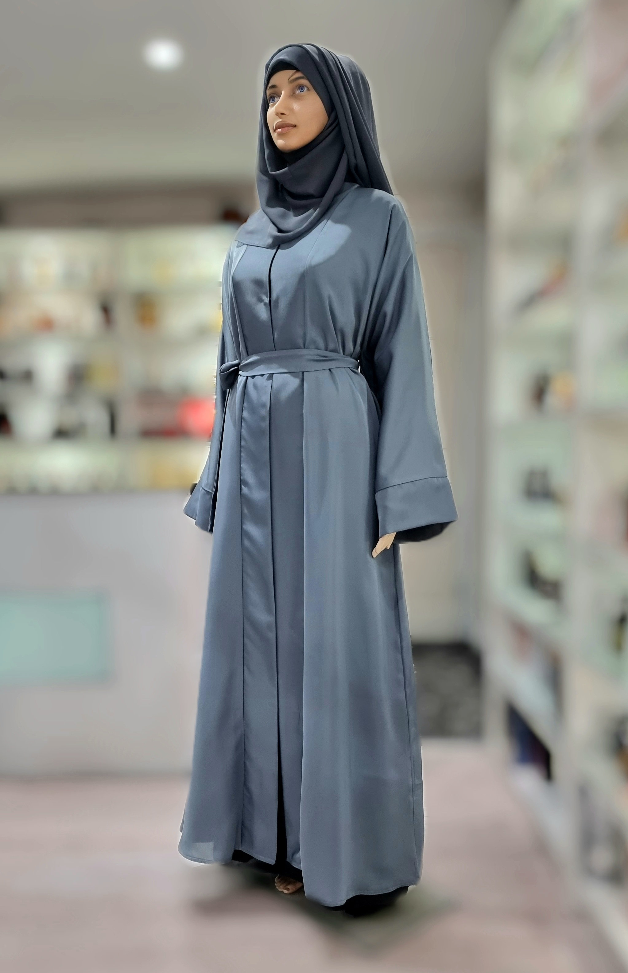 grey open abaya