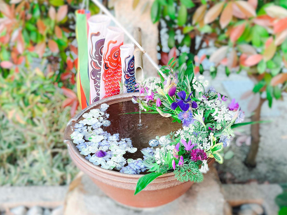 出雲大神宮 岡山 神社 地鎮祭 手水舎 花手水 端午の節句 こどもの日 菖蒲 花菖蒲 鯉のぼり