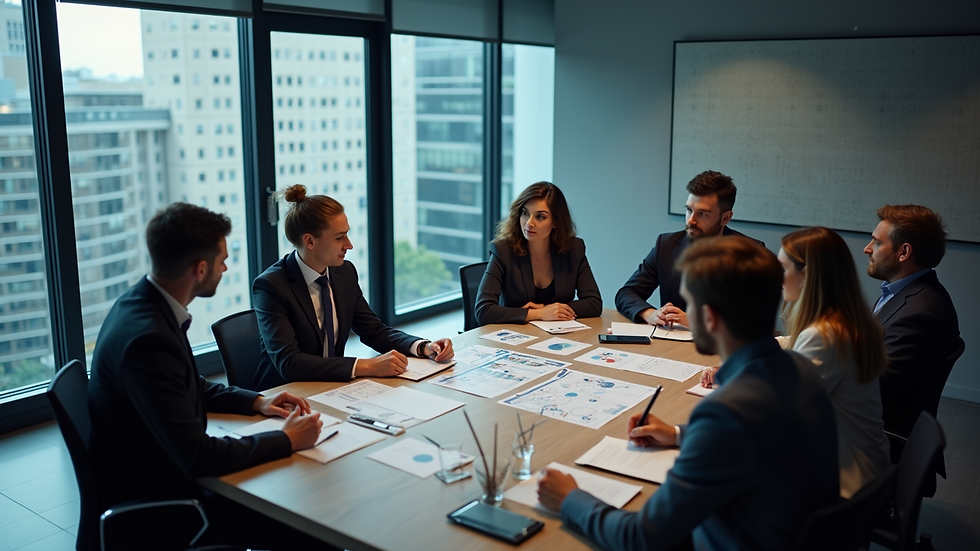 High angle view of a business meeting with IT professionals discussing strategy
