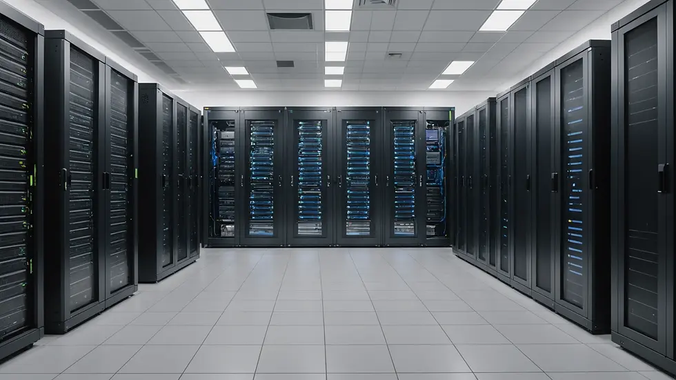Eye-level view of a secure data center with organized equipment