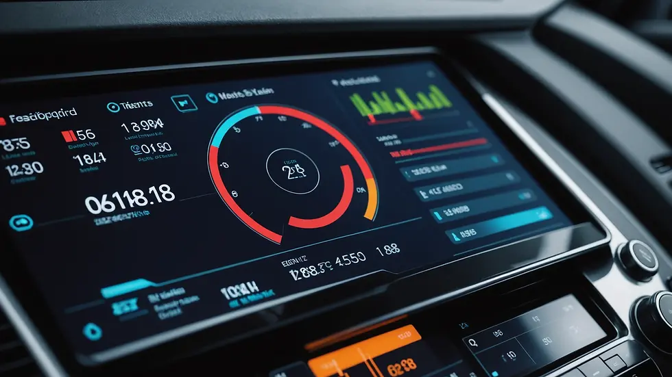 Close-up view of a digital dashboard with data visualizations