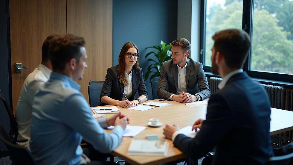High angle view of a team meeting discussing AI strategies