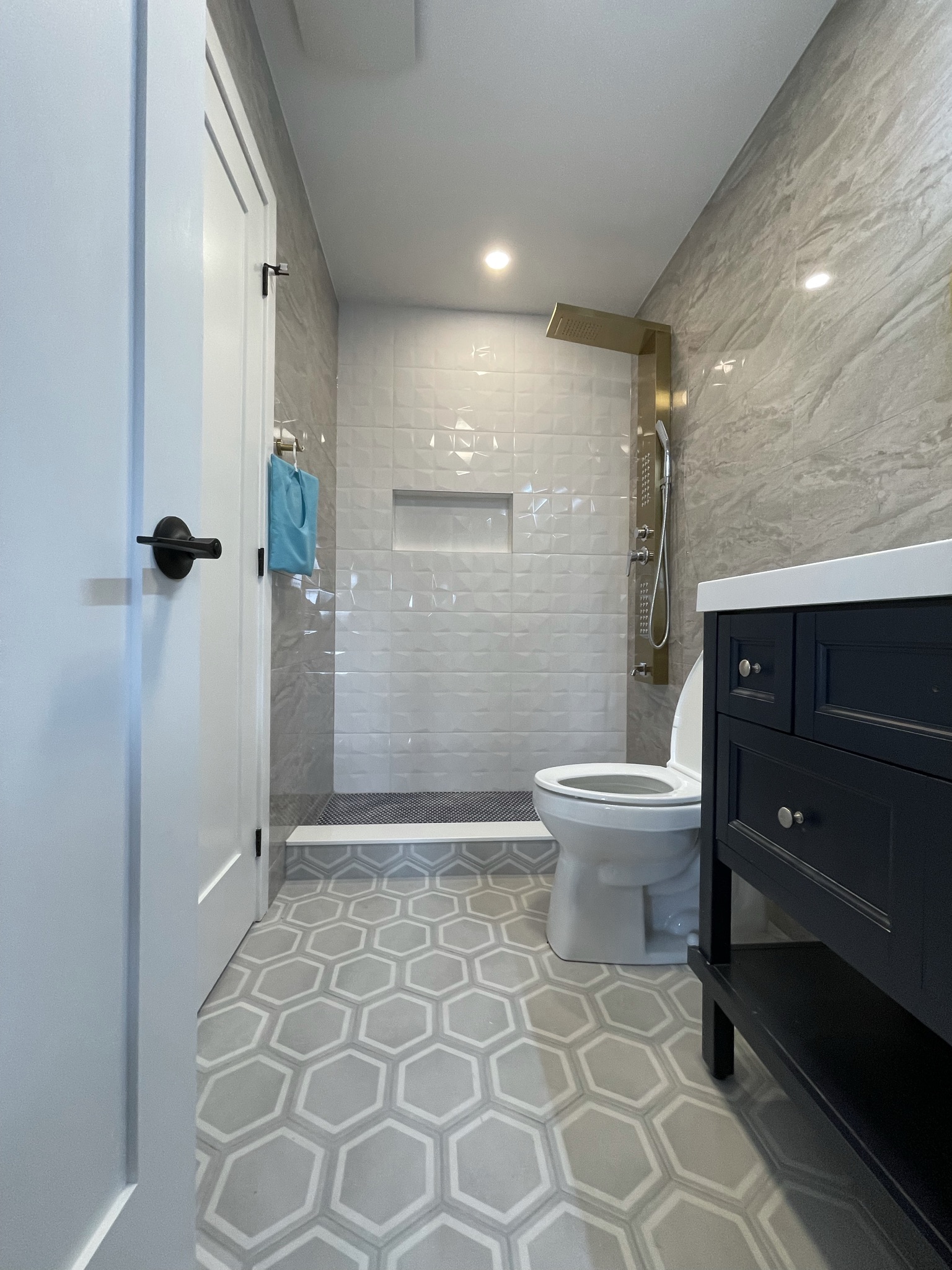 Geometric tile bathroom renovation 1