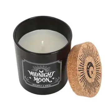 Thumbnail: Midnight Moon candle in a black jar with a cork lid