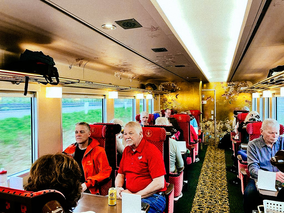 Sightseeing train ride in Japan with foreign travelers