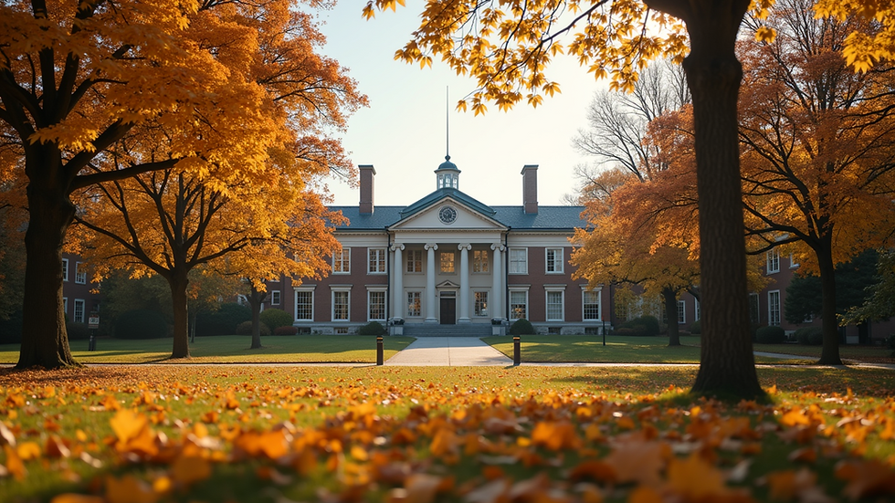 Eye-level view of a university campus during autumn