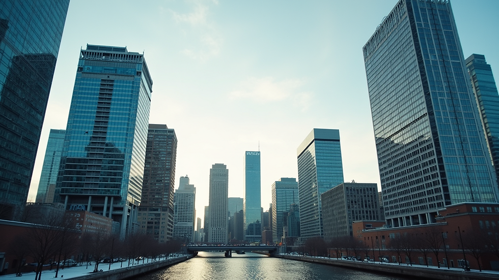 Eye-level view of a Canadian city skyline with modern buildings