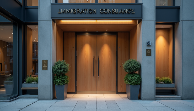 Eye-level view of Admire Immigration Services office entrance in Vancouver