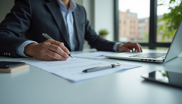 Eye-level view of a Canadian employer reviewing a Francophone Mobility work permit application
