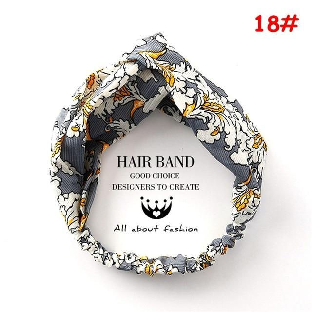 Thumbnail: Twist Cross Floral Elastic Knotted Headband