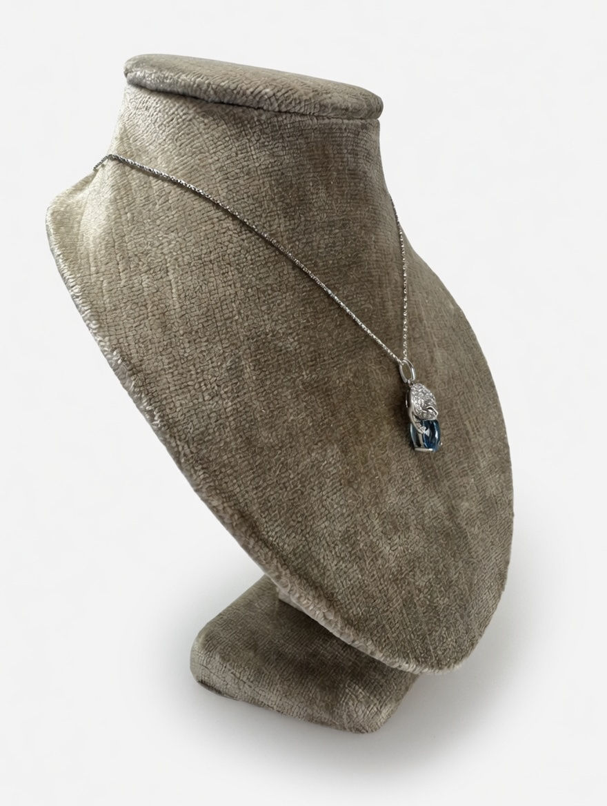Thumbnail: Ruby-Eyed Panther on Blue Topaz Silver Necklace