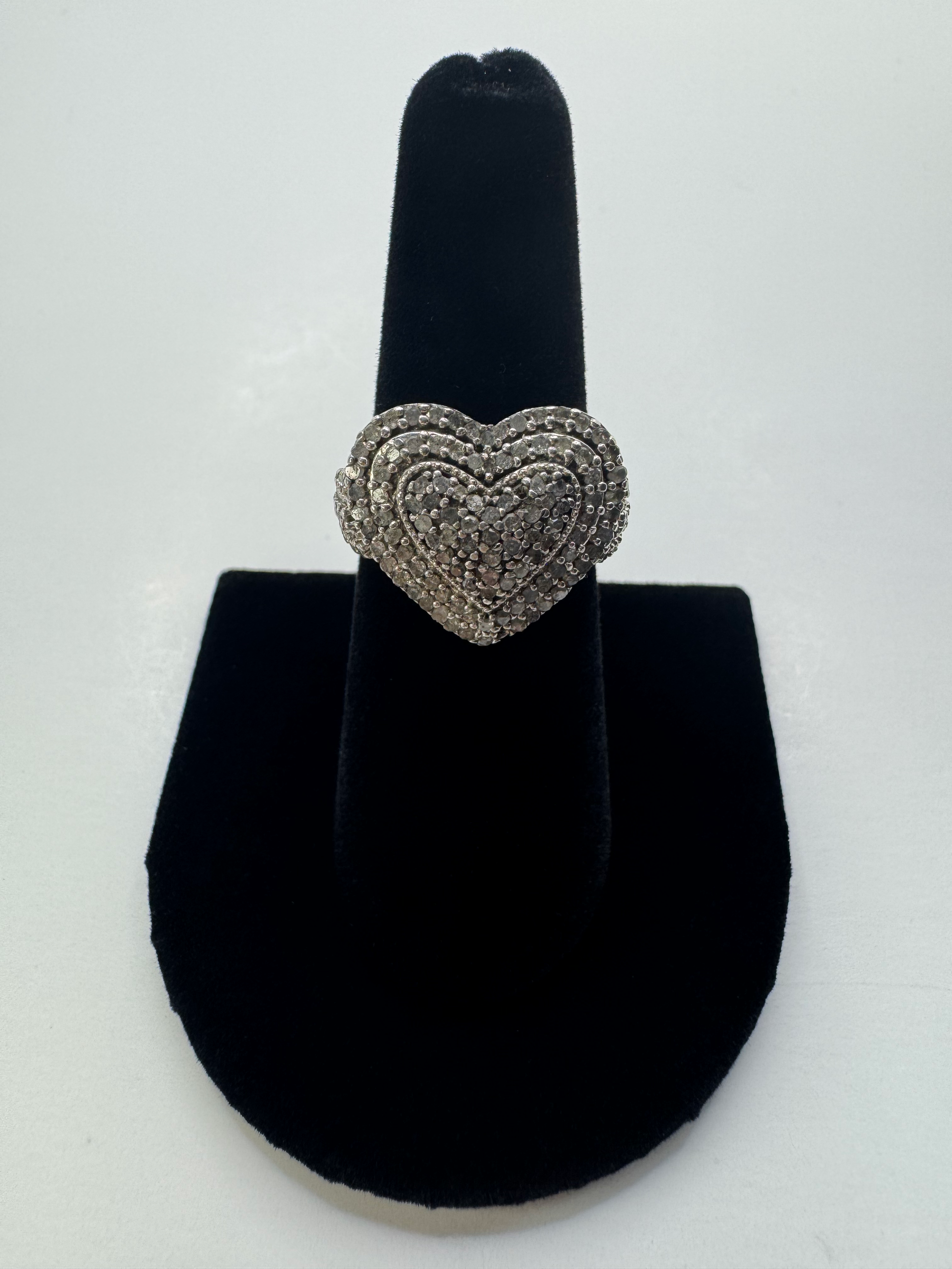 Diamond Heart Cluster Silver Ring