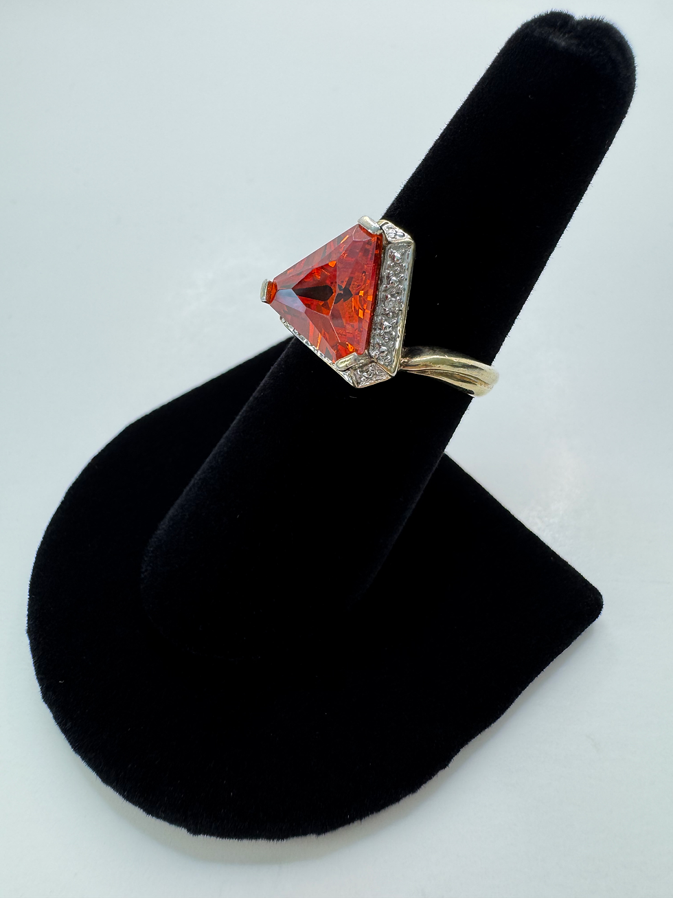 Thumbnail: Orange CZ & Diamond Gold Plated Silver Ring