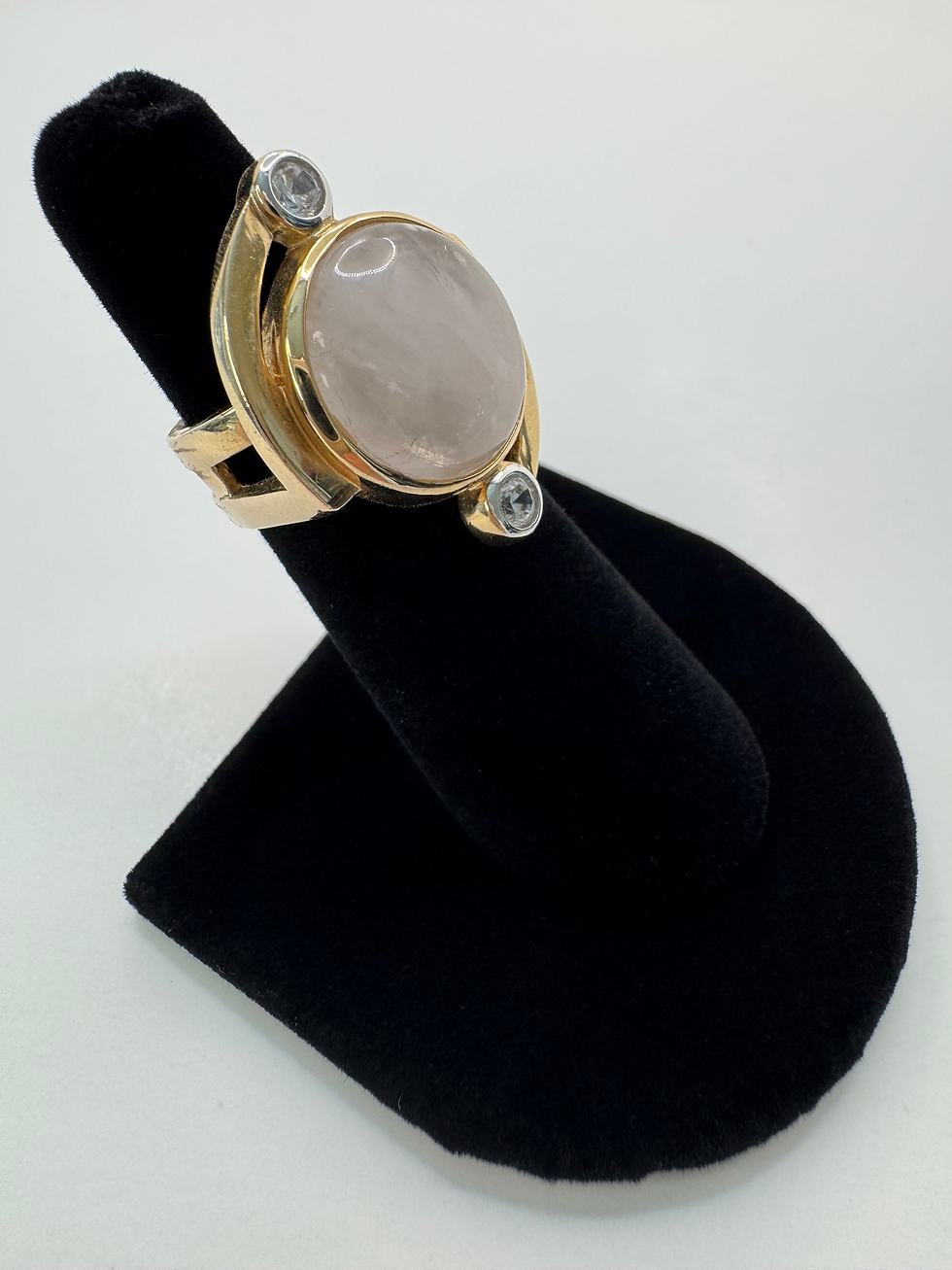 Thumbnail: Rose Quartz & CZ Gold Plated Silver Ring