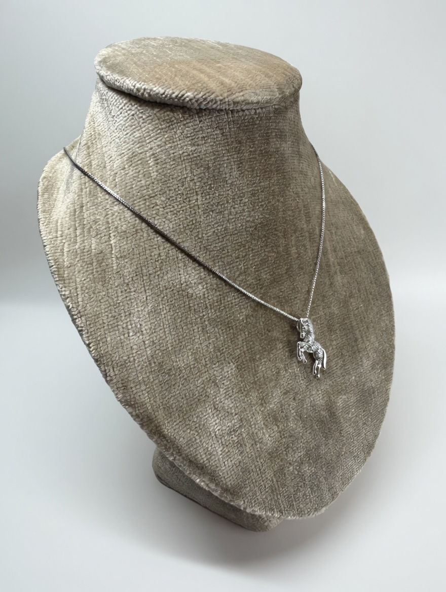 Thumbnail: Diamond Studded Silver Horse Necklace