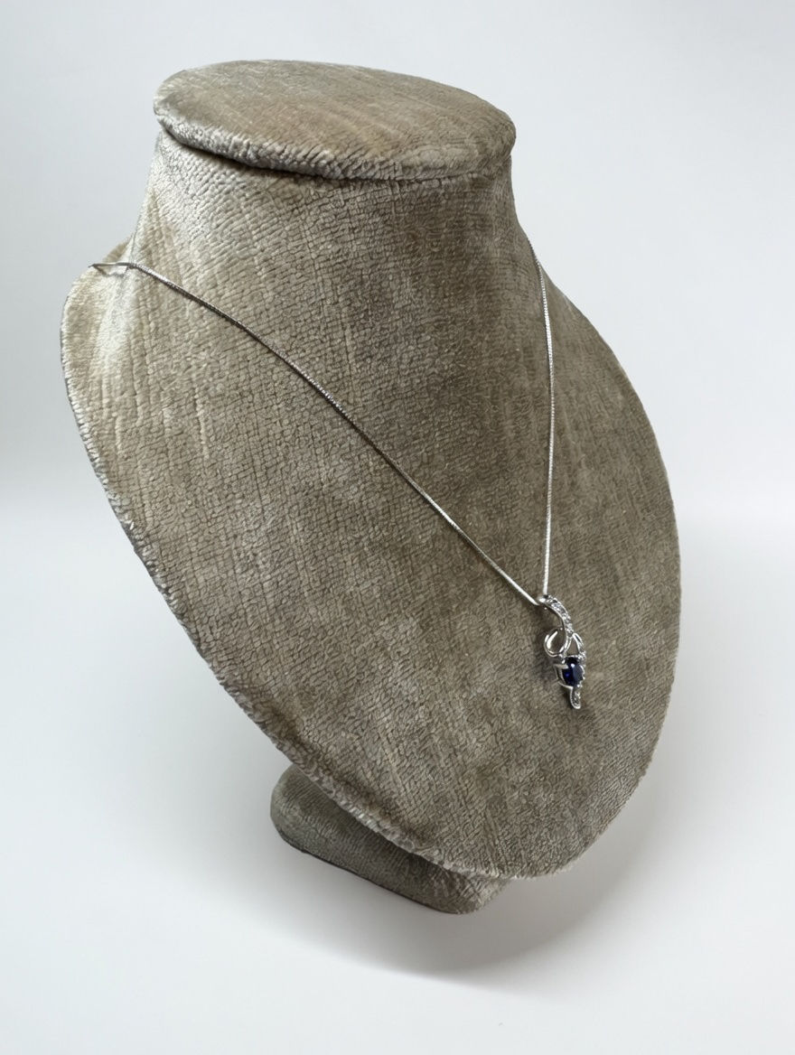 Thumbnail: Chatham Sapphire & White Topaz Silver Necklace