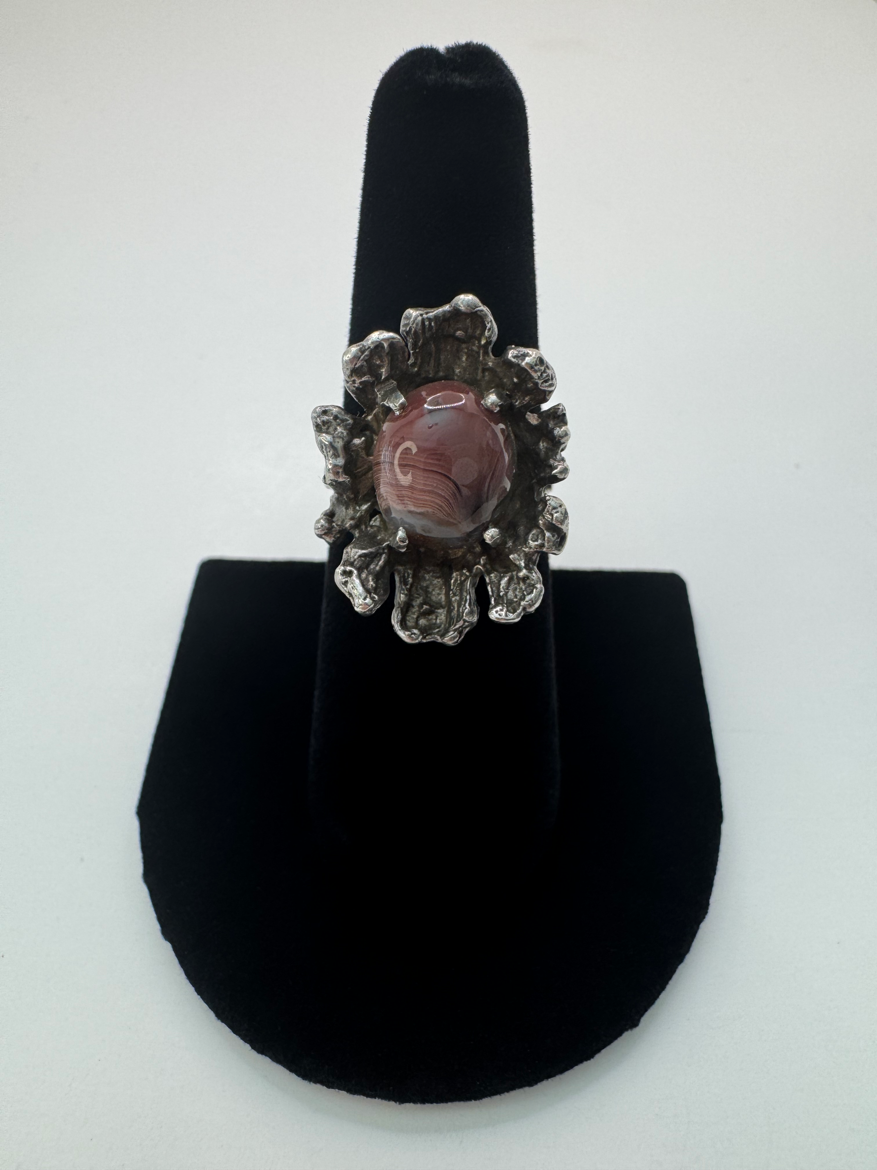 Brutalist Banded Agate Silver Ring