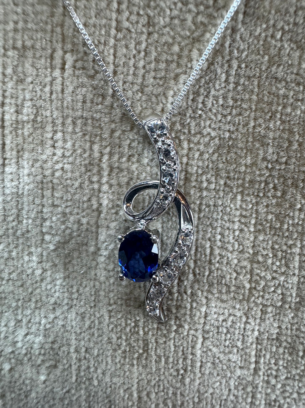 Thumbnail: Chatham Sapphire & White Topaz Silver Necklace