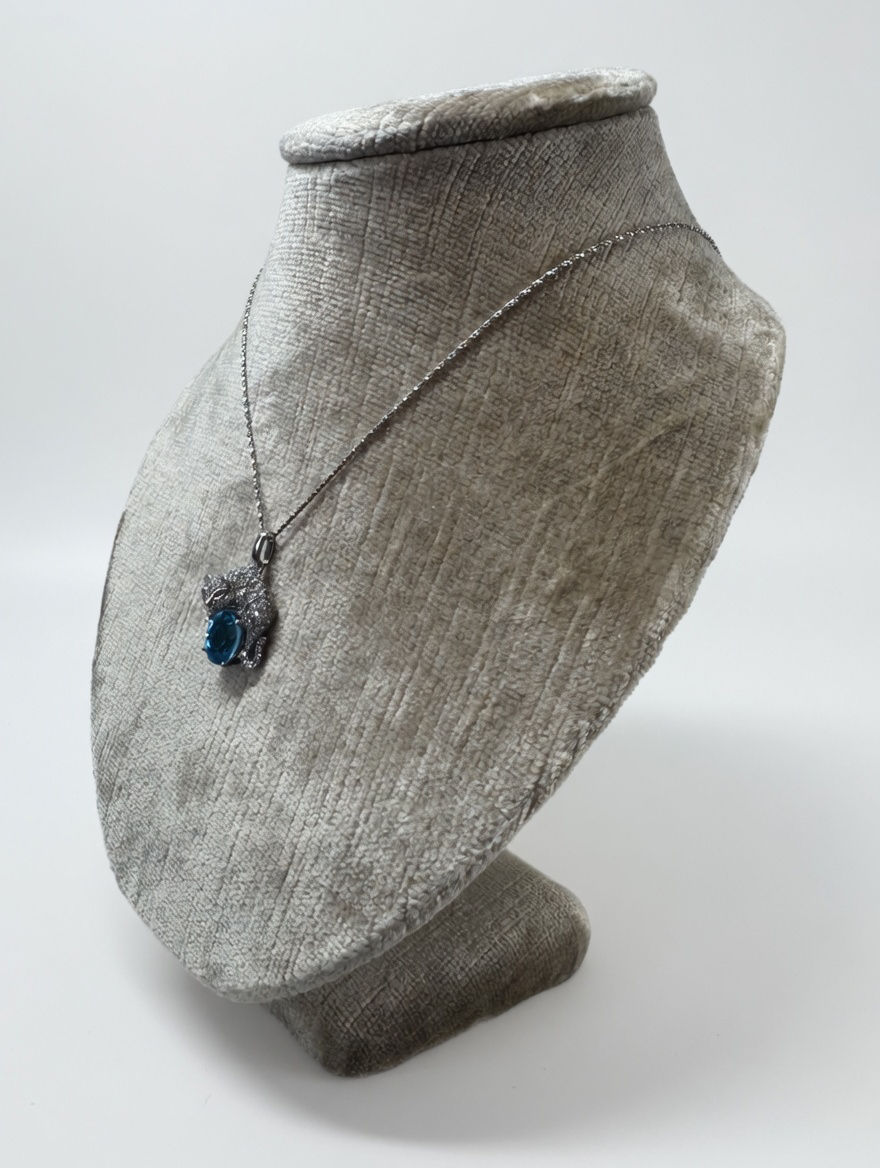 Thumbnail: Ruby-Eyed Panther on Blue Topaz Silver Necklace
