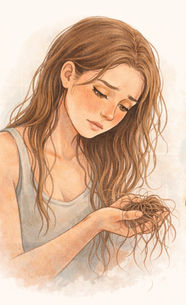 Infographic of a woman viewing her hair loss.