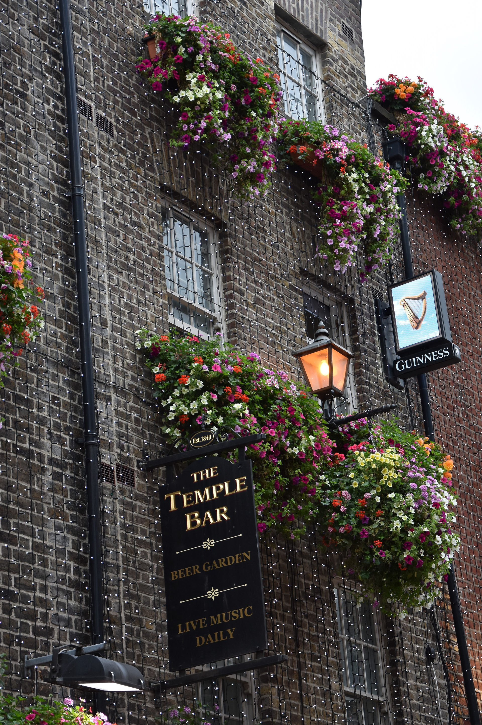 La façade fleurie du pub appelé Temple Bar à Dublin en Irlande